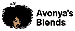 Avonya's Blends logo with stylized afro illustration, representing all-natural vegan seasoning blends